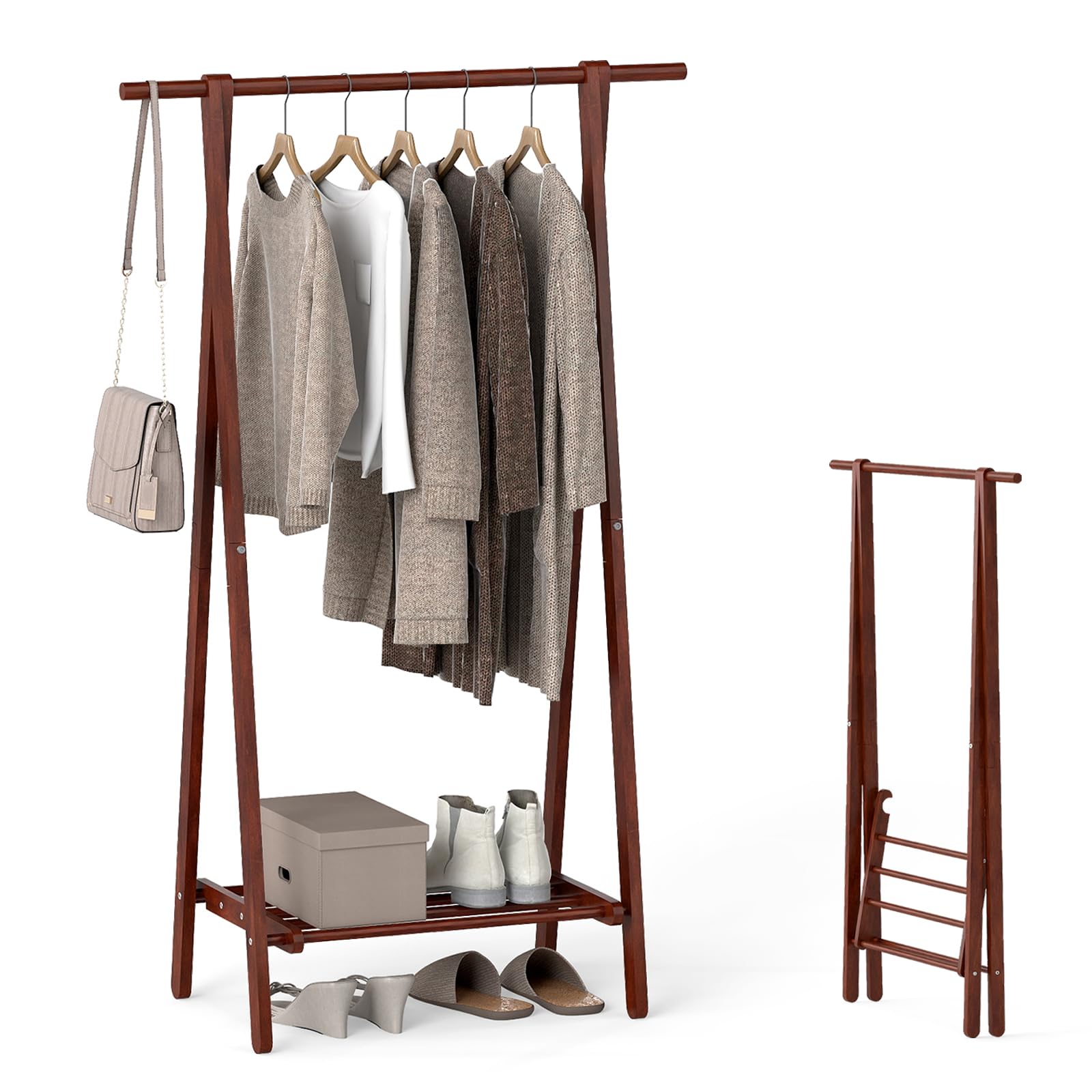Tangkula Folding Rubber Wood Clothes Hanging Rack for Bedroom and Entryway